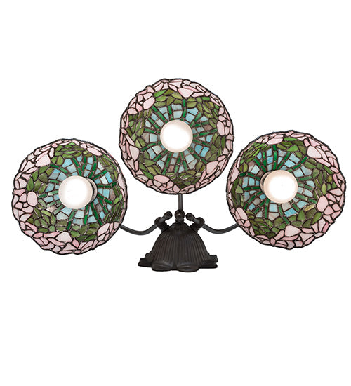 Meyda Lighting Tiffany Cabbage Rose 22" 3-Light Mahogany Bronze Wall Sconce With Multi-Colored Shade Glass