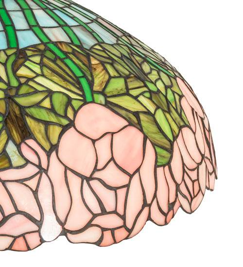 Meyda Lighting Tiffany Cabbage Rose 22" 9-Light Mahogany Bronze Pendant Light With Pink & Green Shade