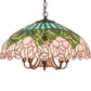 Meyda Lighting Tiffany Cabbage Rose 22" 9-Light Mahogany Bronze Pendant Light With Pink & Green Shade