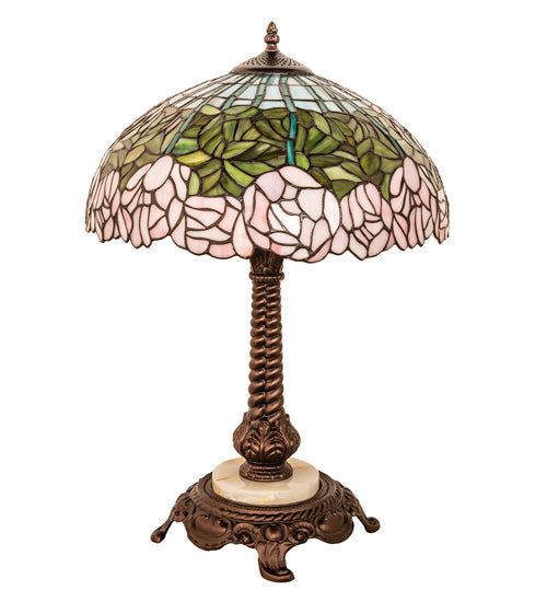 Meyda Lighting Tiffany Cabbage Rose 23" Mahogany Bronze Table Lamp With Multi-Colored Stained Shade Glass