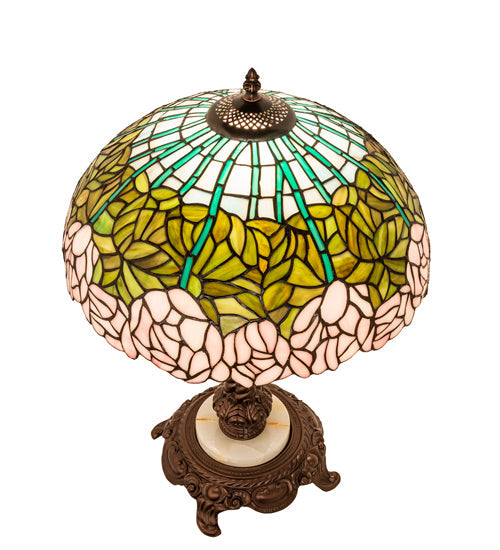 Meyda Lighting Tiffany Cabbage Rose 23" Mahogany Bronze Table Lamp With Multi-Colored Stained Shade Glass