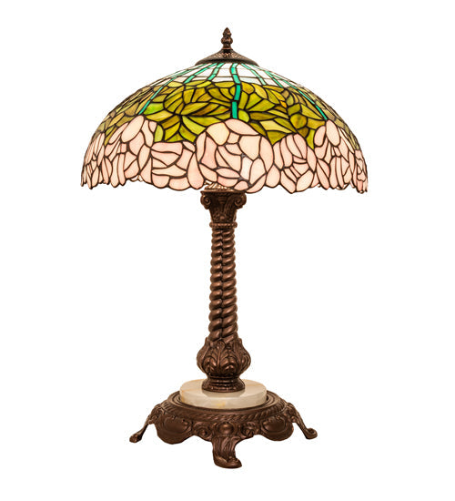 Meyda Lighting Tiffany Cabbage Rose 23" Mahogany Bronze Table Lamp With Multi-Colored Stained Shade Glass