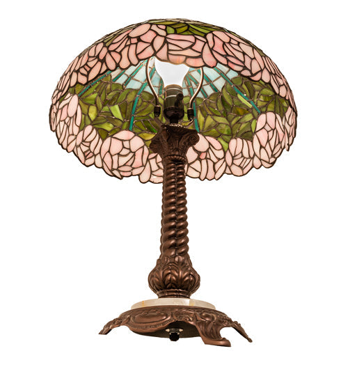 Meyda Lighting Tiffany Cabbage Rose 23" Mahogany Bronze Table Lamp With Multi-Colored Stained Shade Glass
