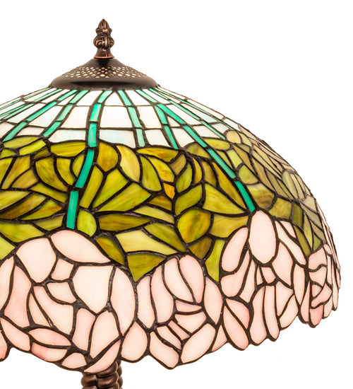 Meyda Lighting Tiffany Cabbage Rose 23" Mahogany Bronze Table Lamp With Multi-Colored Stained Shade Glass
