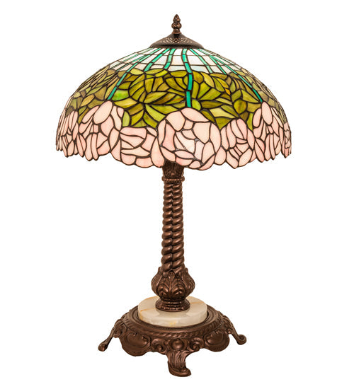 Meyda Lighting Tiffany Cabbage Rose 23" Mahogany Bronze Table Lamp With Multi-Colored Stained Shade Glass