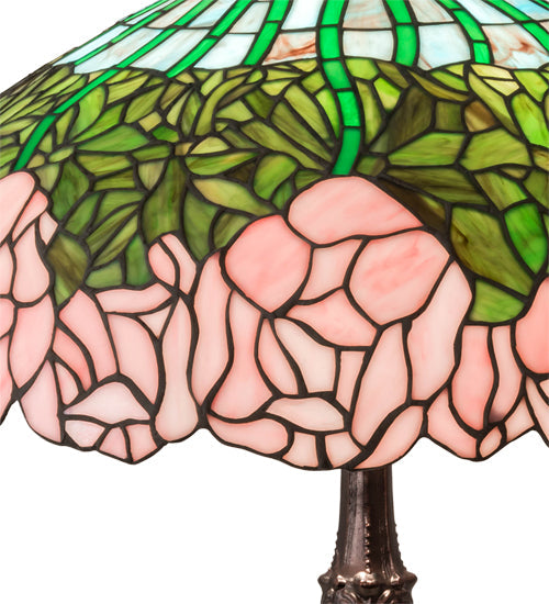 Meyda Lighting Tiffany Cabbage Rose 26" 3-Light Mahogany Bronze Table Lamp With Multi-Colored Shade Glass