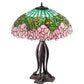 Meyda Lighting Tiffany Cabbage Rose 30" 3-Light Mahogany Bronze Table Lamp With Pink and Green Shade Glass