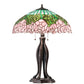 Meyda Lighting Tiffany Cabbage Rose 30" 3-Light Mahogany Bronze Table Lamp With Pink and Green Shade Glass