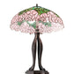 Meyda Lighting Tiffany Cabbage Rose 30" 3-Light Mahogany Bronze Table Lamp With Pink and Green Shade Glass