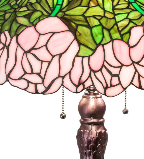 Meyda Lighting Tiffany Cabbage Rose 31" 3-Light Mahogany Bronze Table Lamp With Multi-Colored Shade Glass