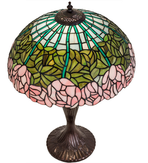 Meyda Lighting Tiffany Cabbage Rose 31143 23" Mahogany Bronze Table Lamp With Multi-Colored Stained Shade Glass