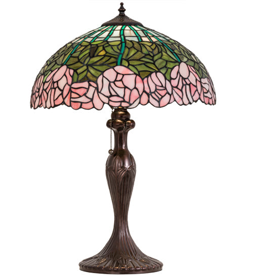 Meyda Lighting Tiffany Cabbage Rose 31143 23" Mahogany Bronze Table Lamp With Multi-Colored Stained Shade Glass