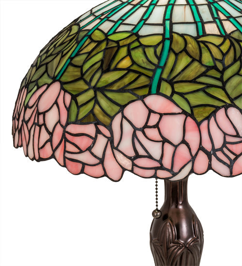 Meyda Lighting Tiffany Cabbage Rose 31143 23" Mahogany Bronze Table Lamp With Multi-Colored Stained Shade Glass
