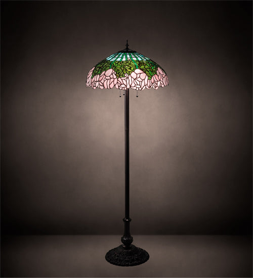 Meyda Lighting Tiffany Cabbage Rose 62" 3-Light Mahogany Bronze Floor Lamp With Multi-Colored Shade Glass