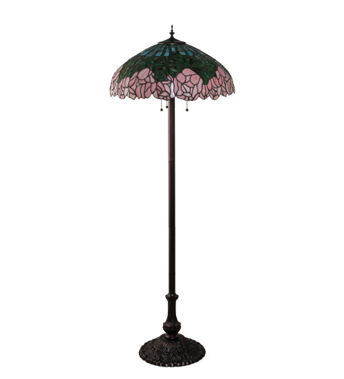 Meyda Lighting Tiffany Cabbage Rose 62" 3-Light Mahogany Bronze Floor Lamp With Multi-Colored Shade Glass