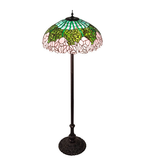 Meyda Lighting Tiffany Cabbage Rose 62" 3-Light Mahogany Bronze Floor Lamp With Multi-Colored Shade Glass