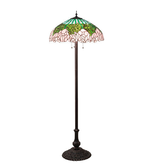 Meyda Lighting Tiffany Cabbage Rose 62" 3-Light Mahogany Bronze Floor Lamp With Multi-Colored Shade Glass