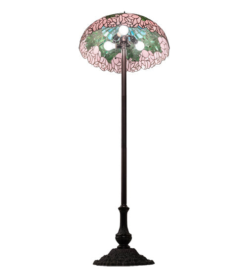 Meyda Lighting Tiffany Cabbage Rose 62" 3-Light Mahogany Bronze Floor Lamp With Multi-Colored Shade Glass