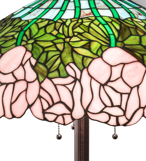 Meyda Lighting Tiffany Cabbage Rose 62" 3-Light Mahogany Bronze Floor Lamp With Multi-Colored Shade Glass