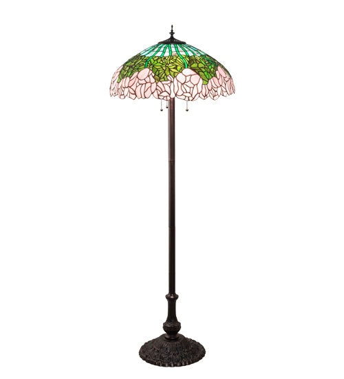 Meyda Lighting Tiffany Cabbage Rose 62" 3-Light Mahogany Bronze Floor Lamp With Multi-Colored Shade Glass