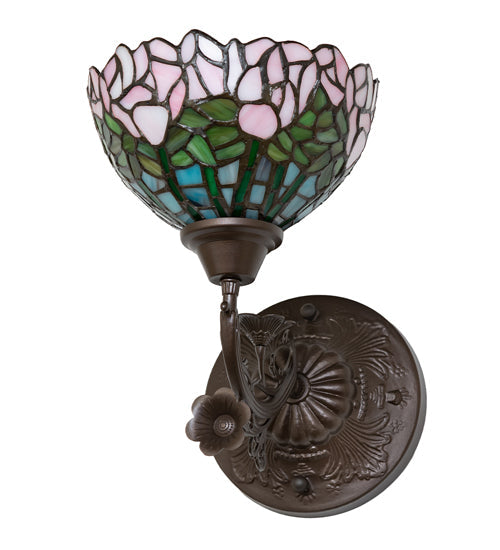 Meyda Lighting Tiffany Cabbage Rose 8" Mahogany Bronze Wall Sconce With Mulit-Colored Shade Glass