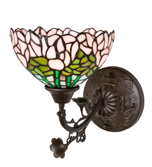 Meyda Lighting Tiffany Cabbage Rose 8" Mahogany Bronze Wall Sconce With Mulit-Colored Shade Glass