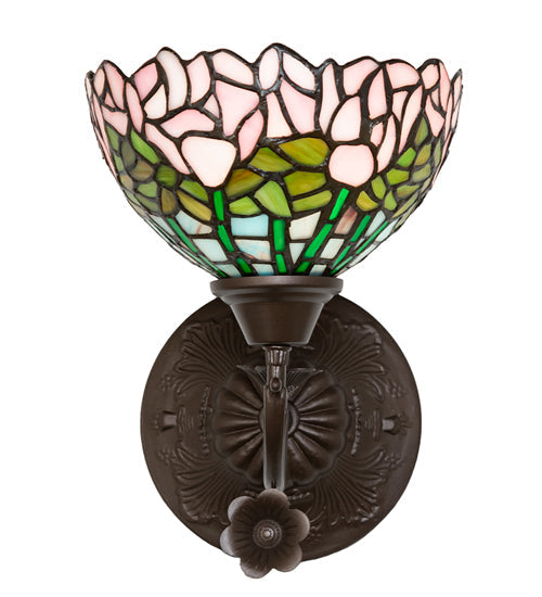 Meyda Lighting Tiffany Cabbage Rose 8" Mahogany Bronze Wall Sconce With Mulit-Colored Shade Glass