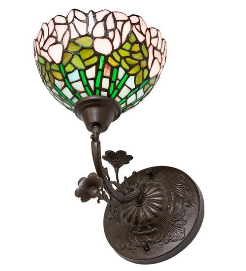 Meyda Lighting Tiffany Cabbage Rose 8" Mahogany Bronze Wall Sconce With Mulit-Colored Shade Glass