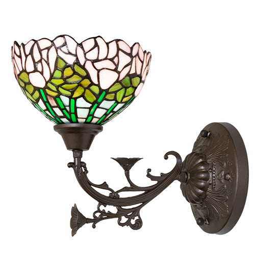 Meyda Lighting Tiffany Cabbage Rose 8" Mahogany Bronze Wall Sconce With Mulit-Colored Shade Glass