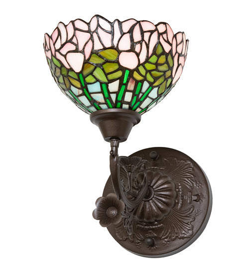 Meyda Lighting Tiffany Cabbage Rose 8" Mahogany Bronze Wall Sconce With Mulit-Colored Shade Glass