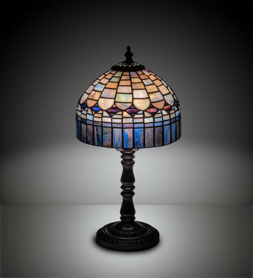 Meyda Lighting Tiffany Candice 14" Mahogany Bronze Mini Table Lamp With Multi-Colored Shade Glass