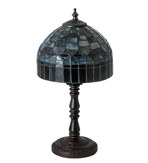 Meyda Lighting Tiffany Candice 14" Mahogany Bronze Mini Table Lamp With Multi-Colored Shade Glass