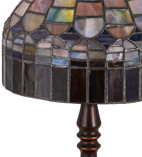 Meyda Lighting Tiffany Candice 14" Mahogany Bronze Mini Table Lamp With Multi-Colored Shade Glass