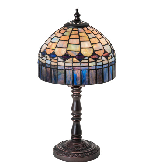 Meyda Lighting Tiffany Candice 14" Mahogany Bronze Mini Table Lamp With Multi-Colored Shade Glass