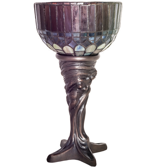 Meyda Lighting Tiffany Candice 15" Mahogany Bronze Mini Table Lamp With Multi-Colored Shade Glass