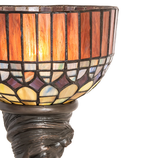 Meyda Lighting Tiffany Candice 15" Mahogany Bronze Mini Table Lamp With Multi-Colored Shade Glass