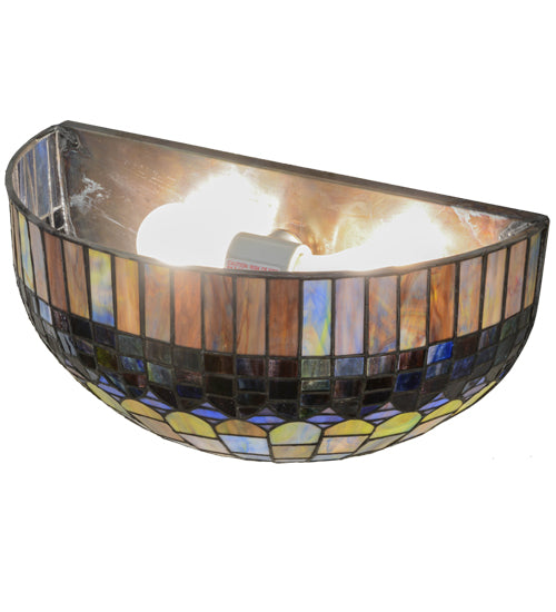 Meyda Lighting Tiffany Candice 16" 2-Light Craftsman Brown Wall Sconce With Multi-Colored Shade Glass