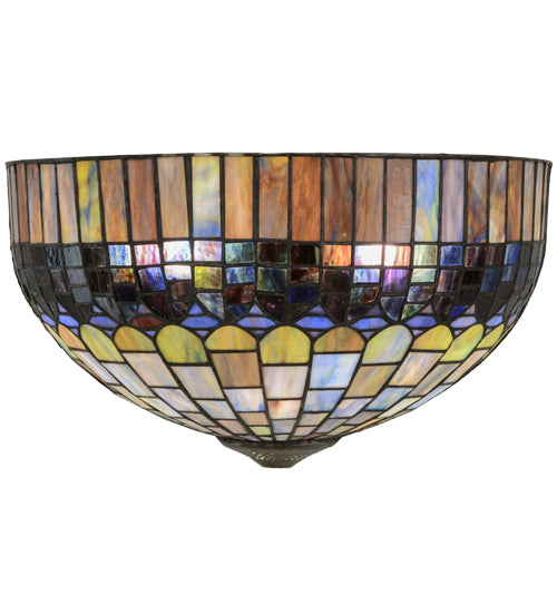 Meyda Lighting Tiffany Candice 16" 2-Light Craftsman Brown Wall Sconce With Multi-Colored Shade Glass