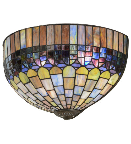 Meyda Lighting Tiffany Candice 16" 2-Light Craftsman Brown Wall Sconce With Multi-Colored Shade Glass