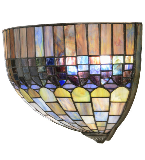 Meyda Lighting Tiffany Candice 16" 2-Light Craftsman Brown Wall Sconce With Multi-Colored Shade Glass