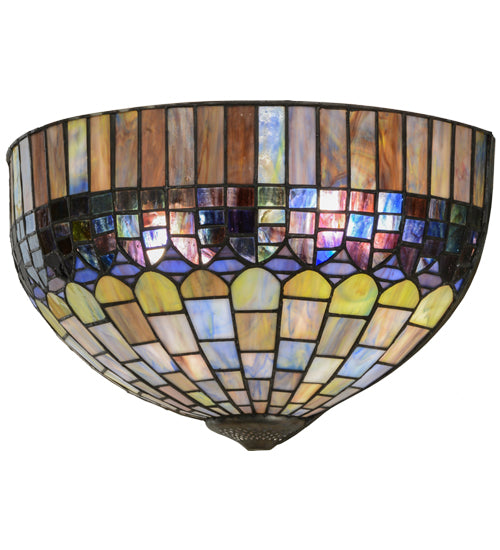 Meyda Lighting Tiffany Candice 16" 2-Light Craftsman Brown Wall Sconce With Multi-Colored Shade Glass