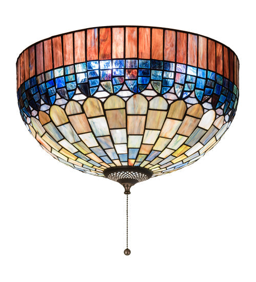Meyda Lighting Tiffany Candice 16" Mahogany Bronze Flush Mount Light With Multi-Colored Shade Glass