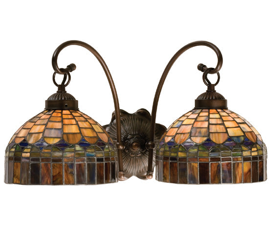 Meyda Lighting Tiffany Candice 18" 2-Light Mahogany Bronze Wall Sconce With Multi-Colored Shade Glass