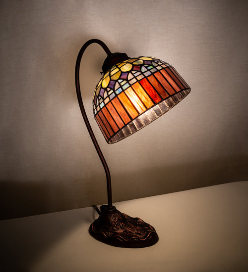 Meyda Lighting Tiffany Candice 18" Mahogany Bronze Desk Table Lamp With Multi-Colored Shade Glass