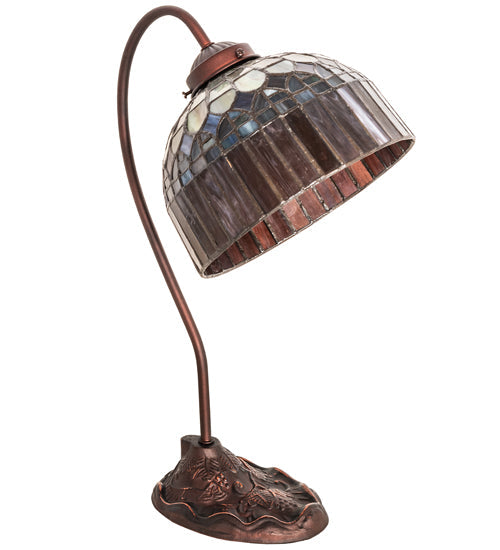 Meyda Lighting Tiffany Candice 18" Mahogany Bronze Desk Table Lamp With Multi-Colored Shade Glass