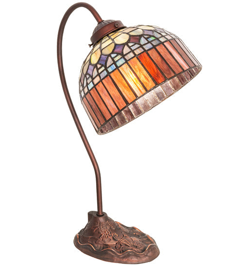 Meyda Lighting Tiffany Candice 18" Mahogany Bronze Desk Table Lamp With Multi-Colored Shade Glass