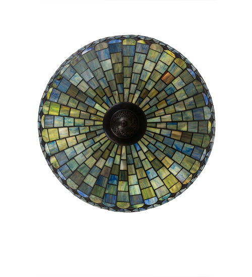 Meyda Lighting Tiffany Candice 22" 3-Light Mahogany Bronze Inverted Pendant Light With Multi-Colored Shade Glass