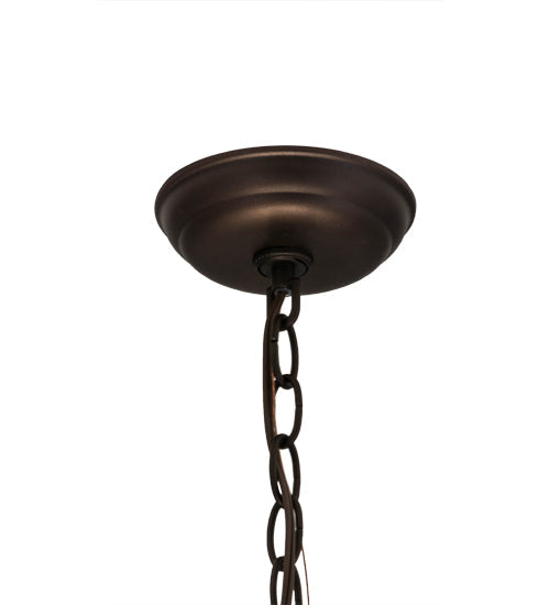 Meyda Lighting Tiffany Candice 22" 3-Light Mahogany Bronze Inverted Pendant Light With Multi-Colored Shade Glass
