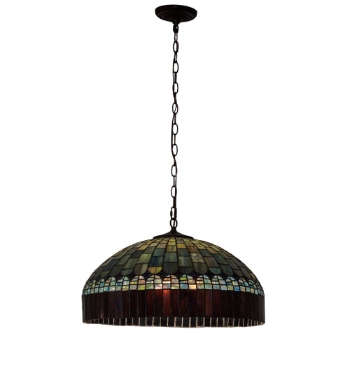 Meyda Lighting Tiffany Candice 22" 3-Light Mahogany Bronze Pendant Light With Multi-Colored Shade Glass