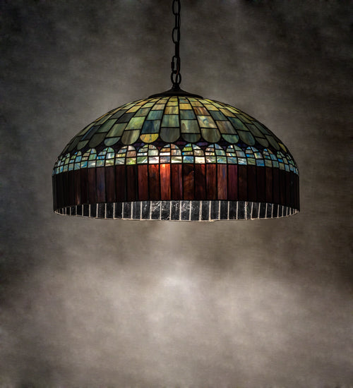 Meyda Lighting Tiffany Candice 22" 3-Light Mahogany Bronze Pendant Light With Multi-Colored Shade Glass